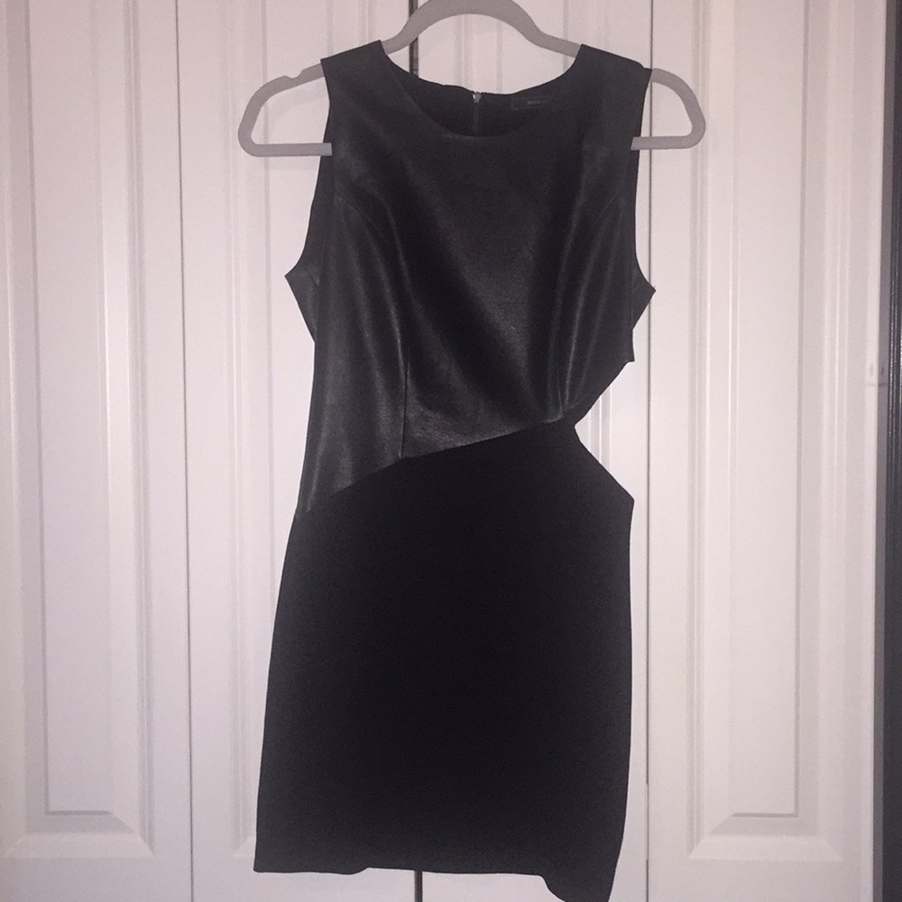 BCBG faux leather cut out dress